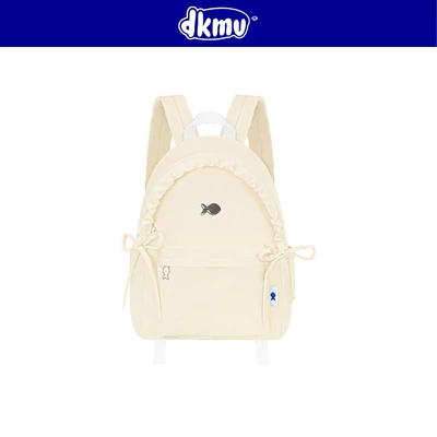 Balo nữ xinh xắn rút dây thắt nơ DKMV logo inox hình Cá chất liệu dù kèm lót màu kem Mallow Backpack | K-P43-K