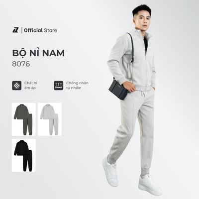 Bộ nỉ nam AUZED cổ trụ kéo khóa chất liệu nỉ thể thao, bo gấu ấm áp 8076