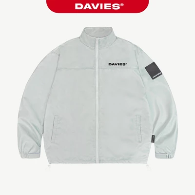 Áo khoác xám trắng in chữ DAVIES thiết kế logo xu khóa kéo chất dù kèm lót cổ bẻ form rộng Basic Jacket SS24| D-AK2-XT