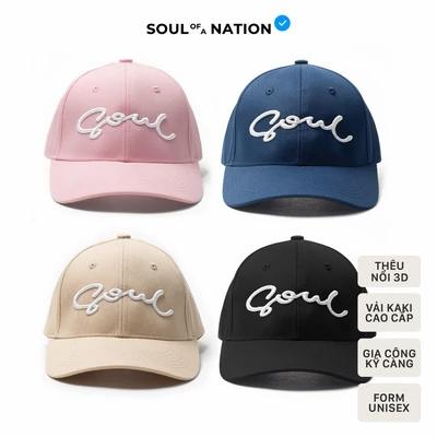 Mũ lưỡi trai, Nón lưỡi trai THÊU CHỮ SOUL NỔI 3D đơn giản, tinh tế SOUL OF A NATION basic, vải Kaki cao cấp