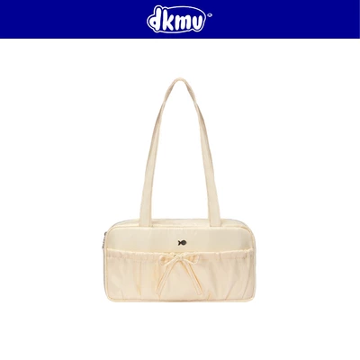 Túi đeo vai nữ màu kem xinh DKMV dây rút thắt nơ dáng chữ nhật thiết kế logo inox và logo su Baguette Bag | K-B34-K