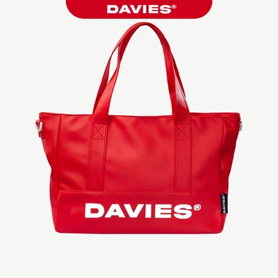 Túi đeo chéo đỏ da in chữ DAVIES mang được 2 mặt quai tháo rời kèm lót dù thiết kế logo inox Medium Leather | D-B70-DO