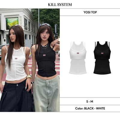 Áo ba lỗ layer hai dây khoét eo cờ Anh sexy tôn dáng YOSI - 𝐊𝐈𝐋𝐋 𝐒𝐘𝐒𝐓𝐄𝐌