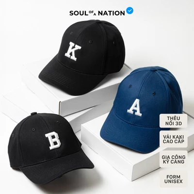 Mũ lưỡi trai, Nón lưỡi trai THÊU CHỮ CÁI NỔI 3D đơn giản, tinh tế SOUL OF A NATION basic, vải Kaki cao cấp - Đen