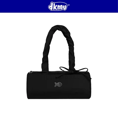 Túi xách nữ đeo vai đen dáng hộp DKMV rút dây thắt nơ đáng yêu màu đen thiết kế logo inox Cá Mì Gối Bag l K-B44-D