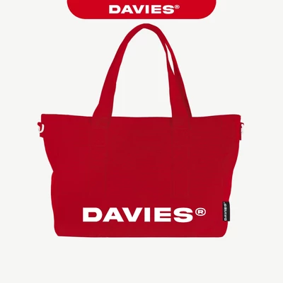 Túi tote đỏ đeo chéo mang 2 mặt DAVIES in chữ cùng logo inox chất liệu Canvas có lót dù Medium Tote | D-B69-DO