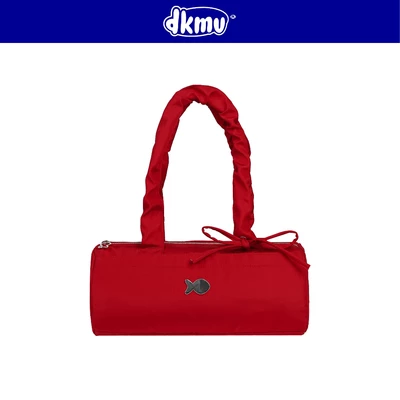 Túi xách nữ đỏ rút dây thắt nơ xinh DKMV dáng hộp đeo vai thiết kế logo inox cá phối tag su Mì Gối Bag l K-B44-DO