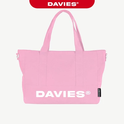 Túi tote hồng đeo chéo in chữ DAVIES mang 2 mặt với logo inox canvas có dù lót đựng Laptop 14inch Medium Tote | D-B69-H
