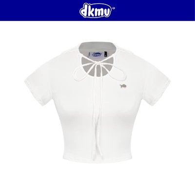 Áo croptop kiểu nữ cổ búp bê phối ren DKMV màu trắng thiết kế dây ren thắt nơ đáng yêu Lace Shirt | K-T18-T