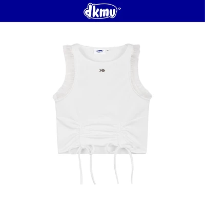 Áo ba lỗ nữ croptop kiểu phối viền lưới DKMV thiết kế rút dây thắt nơ thân áo ôm dáng màu trắng đáng yêu Chumie| K-T11-T
