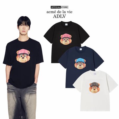 Áo Thun ADLV 3D AC Bear Face dáng oversized màu đen/kem/xanh navy - Hàng chính hãng