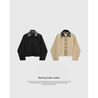 HYPNOTISM | BATWING COLLAR JACKET Áo khoác cánh rơi kaki phối cổ da cao cấp