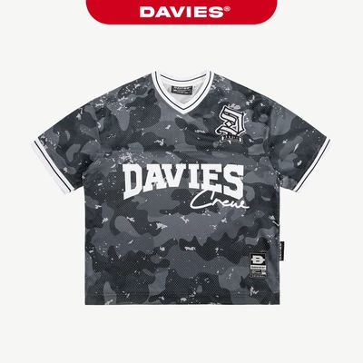 Áo Jersey nam nữ họa tiết Camo DAVIES vải lưới in chữ kết hợp thêu logo form rộng hiphop Crew Jersey Tee| D-T41