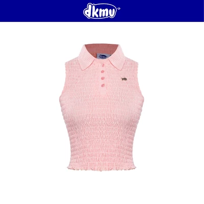Áo ba lỗ nữ croptop cổ polo DKMV cài nút thiết kế bèo nhún ôm dáng màu cam đáng yêu logo inox Cá Yei Top | K-T33-C