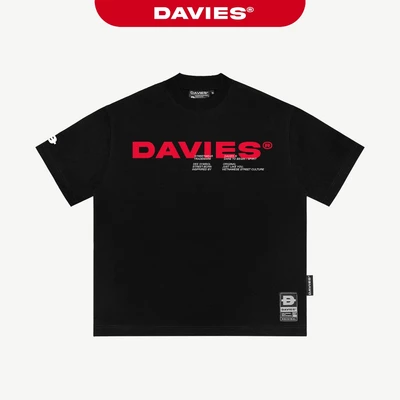 Áo thun in chữ mặt trước DAVIES form rộng phong cách hiphop thun cotton thoáng mát màu đen Invasion Tee I D38-T1-D