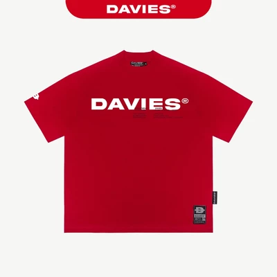 Áo thun đỏ nam nữ form rộng in chữ DAVIES thiết kế cổ tròn tay lỡ phong cách hiphop thun cotton Invasion Tee |D38-T1-DO
