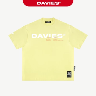 Áo thun vàng nhạt in chữ DAVIES nam nữ form rộng tay lỡ phong cách hiphop thun cotton Invasion Tee| D38-T1-V