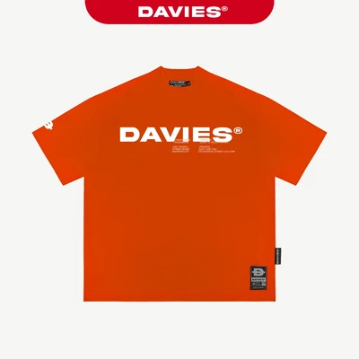 Áo phông màu cam in chữ DAVIES nam nữ form rộng tay lỡ phong cách hiphop thun cotton Invasion Tee| D38-T1-C
