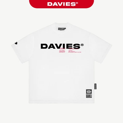 Áo phông trắng nữ form rộng in chữ DAVIES thiết kế cổ tròn tay lỡ phong cách hiphop Cotton Invasion Tee| D38-T1-T