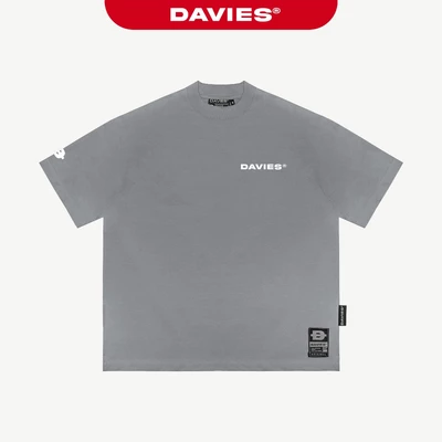 Áo thun xam nam nữ basic form rộng DAVIES in su nổi và thêu logo thiết kế cổ tròn tay lỡ cotton Classy Tee| D35-T1-X