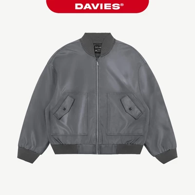Áo khoác dù 2 lớp đường cắt nổi DAVIES logo inox form rộng màu xám nam nữ kháng nước Protex Jacket| D22-AK1-X