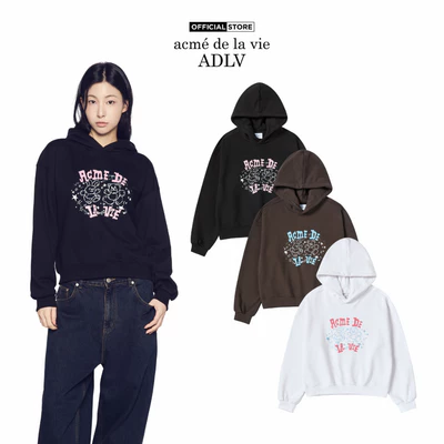 Áo Hoodie nữ ADLV Hand Sketch dáng crop màu đen/nâu/trắng - Hàng chính hãng