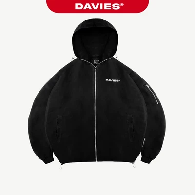 Áo khoác dù có nón DAVIES form rộng nam, nữ màu đen Badge Hooded Jacket local brand I D34-AK5