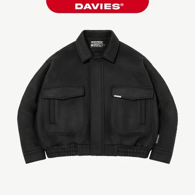 Áo khoác nỉ bomber basic logo inox DAVIES thiết kế đường cắt đứng form hiphop đen lót dù Crop Jacket Classy| D36-AK2-D