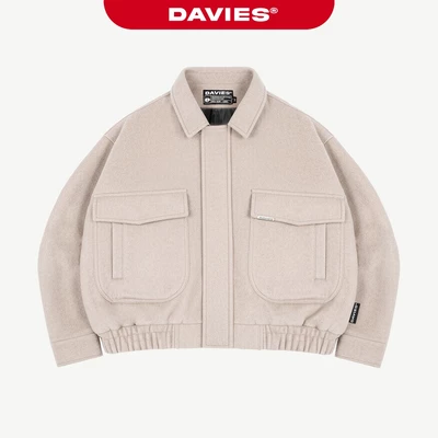 Áo khoác bomber nỉ basic logo inox DAVIES thiết kế đường cắt đứng form hiphop be lót dù Crop Jacket Classy| D36-AK2-B