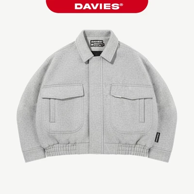 Áo khoác bomber nỉ basic logo inox DAVIES thiết kế đường cắt đứng form hiphop xám lót dù Crop Jacket Classy | D36-AK2-X