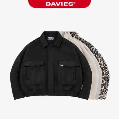 Áo khoác dạ nam nữ dáng ngắn DAVIES siêu dày form rộng màu đen, màu xám, màu be Crop Bomber Jacket Classy | D36-AK2