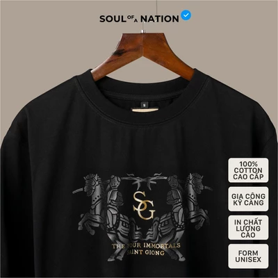 Áo thun unisex In SAINT GIÓNG (phiên bản Shadow) form basic 100% cotton SOUL OF A NATION - Đen