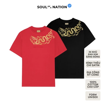 Áo thun RỒNG THỜI LÝ kết hợp giữa in và thêu đặc sắc, form unisex basic 100% cotton premium SOUL OF A NATION