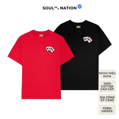 Áo Thun PATCH THÊU TỨ QUÝ HEO 2025 unisex CAO CẤP form basic SOUL OF A NATION - Đen/ Đỏ/ Hồng/ Kem vàng/ Xanh dương