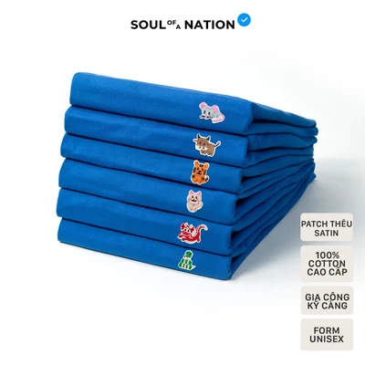 Áo thun THÊU 12 CON GIÁP CUTE, DỄ THƯƠNG unisex CAO CẤP form basic SOUL OF A NATION - ÁO XANH DƯƠNG