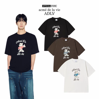 Áo Thun ADLV AC Bear Welcome dáng oversized màu đen/nâu/kem - Hàng chính hãng