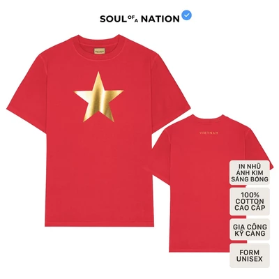 Áo thun unisex Sao Vàng Việt Nam In Nhũ Vàng Gold CAO CẤP form basic 100% cotton vải dày, không xù lông - Đỏ