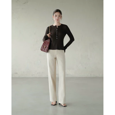 RUBIES Raw Jeans - Quần Dài Nữ Vải Jean Ống Suông Đứng