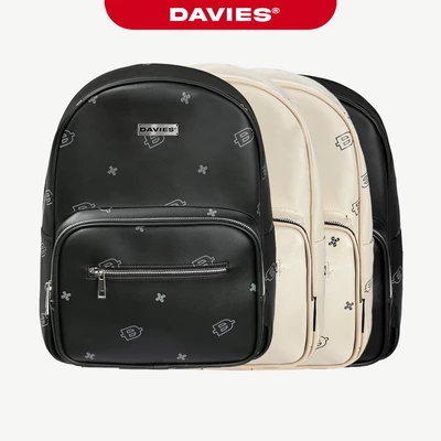 Balo đi học da nữ nam hoạ tiết DAVIES màu đen, kem đựng laptop 14inch kháng nước Leather Monogram Backpack | D-P47