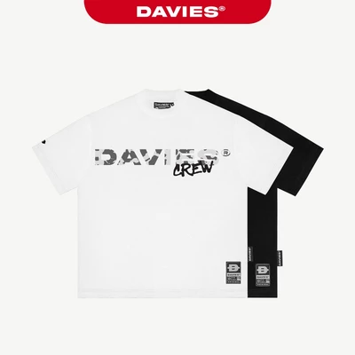 Áo thun form rộng in họa tiết Camo DAVIES cotton màu đen, trắng tay lỡ nam nữ Crew Tee| D-T23