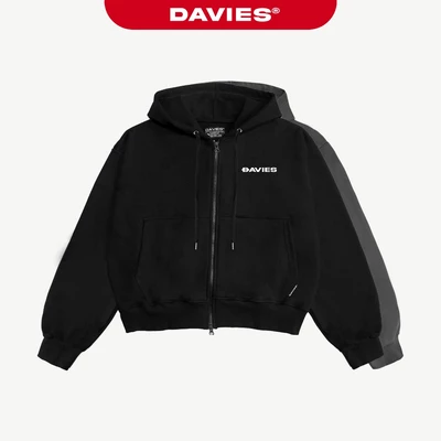 Áo khoác hoodie zip DAVIES nam nữ có nón màu đen, xám Boxy Daviesism jacket I D33-AK6