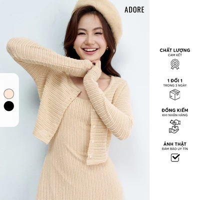 Cardigan mỏng len ren kem/đen - 512CA1001 ADORE