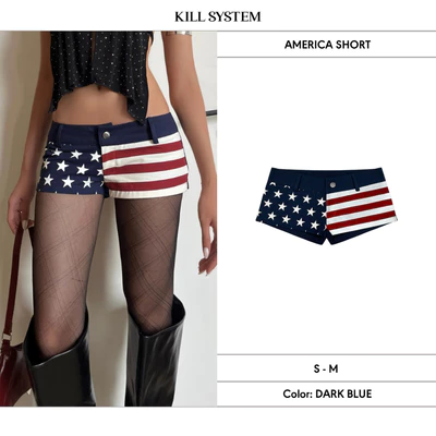 Quần ngắn cạp siêu trễ in cờ Mỹ tôn dáng AMERICA - 𝐊𝐈𝐋𝐋 𝐒𝐘𝐒𝐓𝐄𝐌