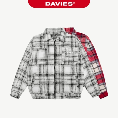 Áo flannel jacket nam nữ DAVIES khoác nỉ lót dù form boxy họa tiết caro màu đỏ, đen Double Zip | D37-AK2