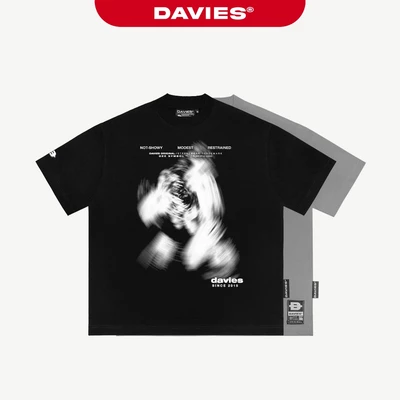Áo phông local brand chính hãng DAVIES nam nữ form rộng tay lỡ màu đen, xám Whirl Tee | D31-T7