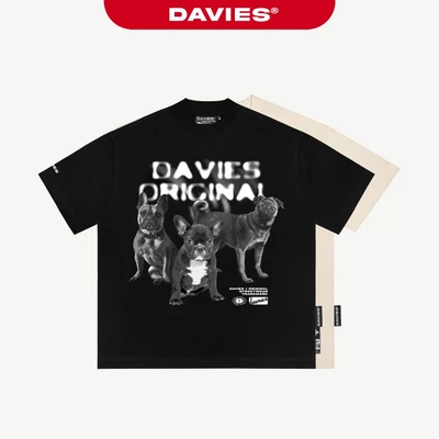 Áo phông local brand chính hãng DAVIES nam nữ form rộng thun cotton màu đen, xám nhạt Pug Crew I D26-T6