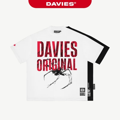 Áo thun in hình tràn viền form rộng DAVIES nam nữ trắng, đen vải thun cotton thoáng mát Tee Spider local brand