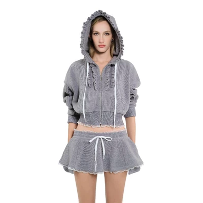 LSOUL Set Áo Khoác Hoodie Chân Váy Phối Ren Cá Tính POLINA TOP + POLINA SKIRT A24112786 CV24110703