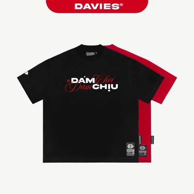 Áo thun màu đỏ, đen local brand DAVIES form rộng tay lỡ "Dám chơi - Dám chịu" Tee l D37-T3