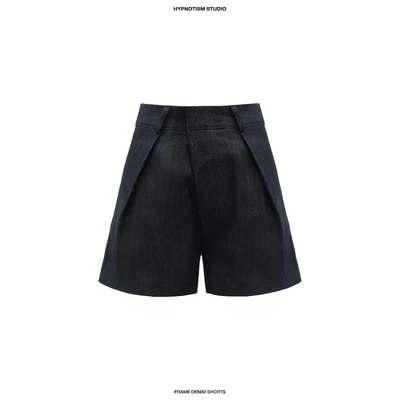 HYPNOTISM | FRAME DENIM SHORTS - Quần short denim basic cạp cao xếp ly
